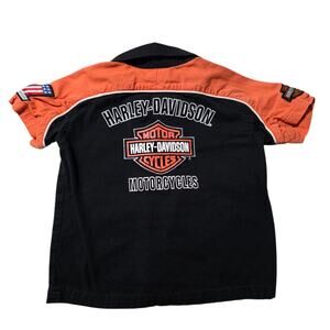Harley Davidson Button Up Shirt Toddler Boys Size 3T Kids Baby Orange Black
